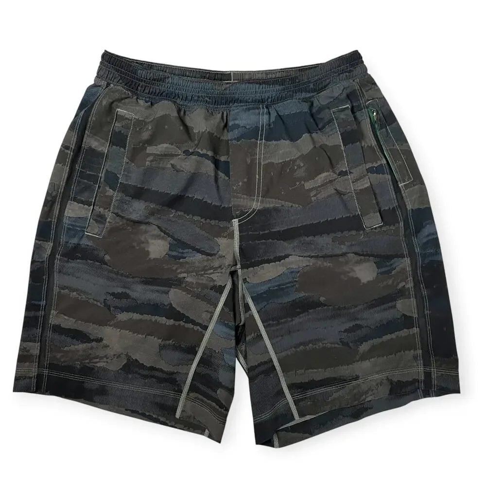 Lululemon Run Response 9 Shorts Mens M Gray Blue Camo Lined Running FLAW